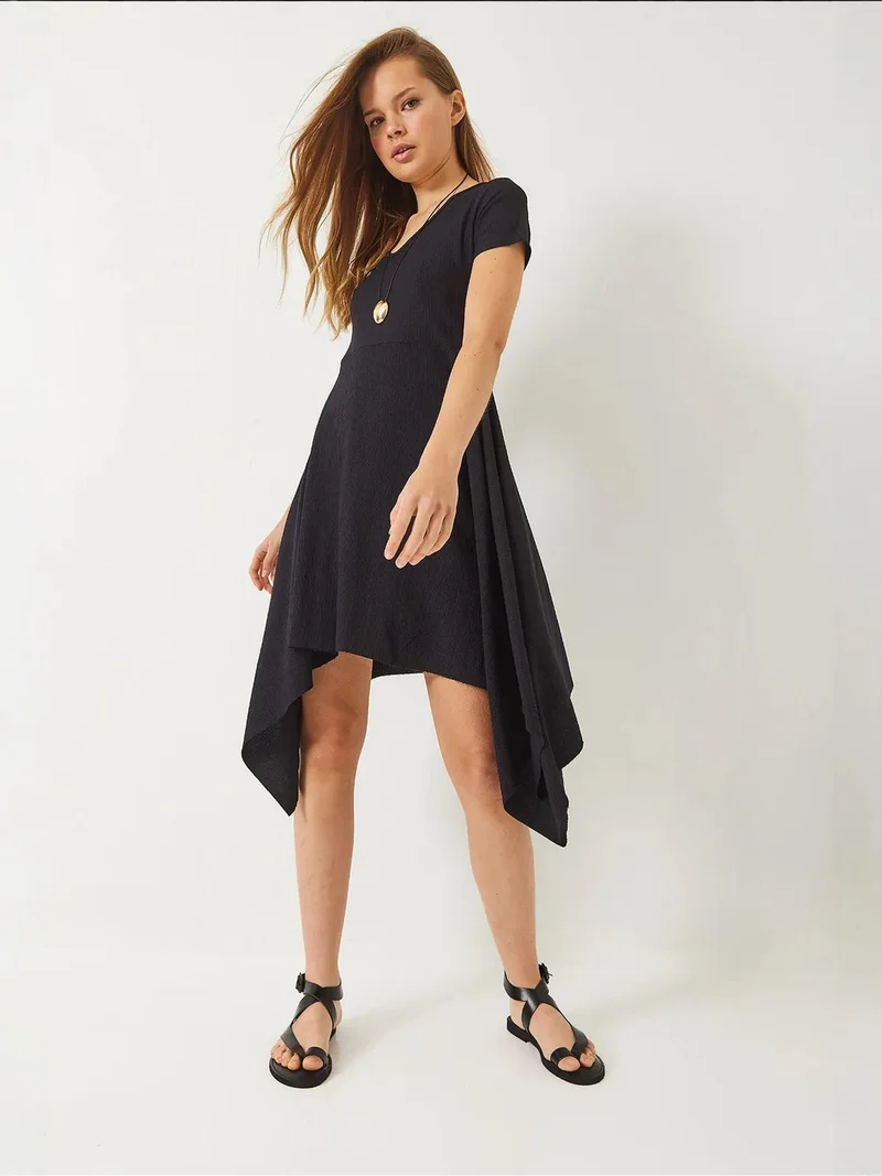 Bianco Lucci Black LUCCI Asymmetric V-Neck Mini Dress for Women | Best Price UAE