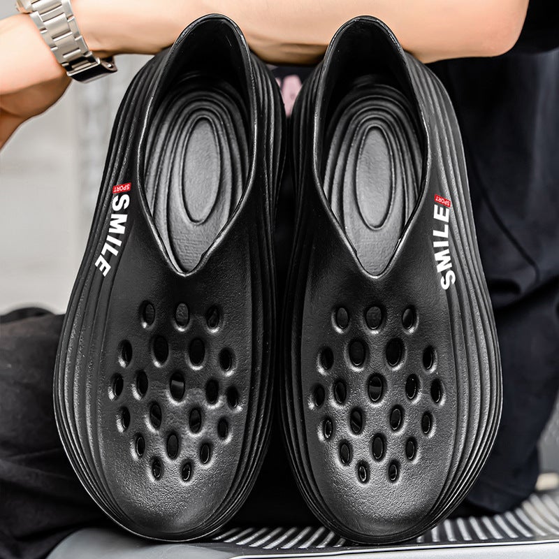 Summer Men'S Slip-On Shoes, Large Size Outdoor And Indoor Two-Wear Beach Shoes, Hollow Breathable Clogs - Image 5
