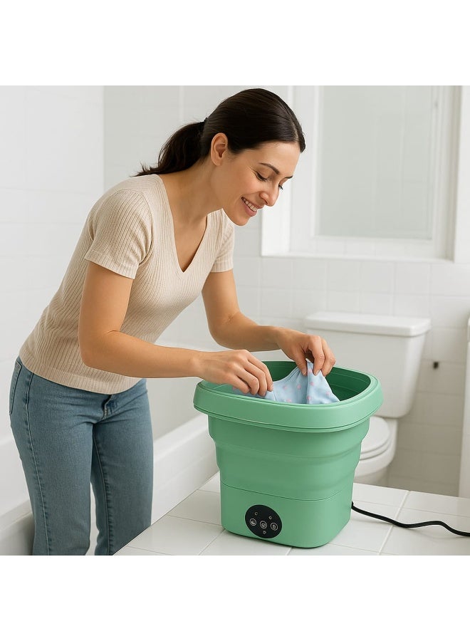 غسالة ملابس محمولة قابلة للطي صغيرة– غسيل سريع وفعال للملابس الداخلية والملابس الخفيفة، تصميم ذكي وصامت وسهل الحمل - أخضر - Image 4