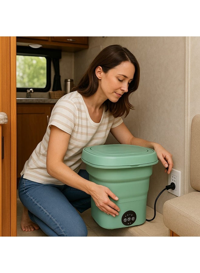 غسالة ملابس محمولة قابلة للطي صغيرة– غسيل سريع وفعال للملابس الداخلية والملابس الخفيفة، تصميم ذكي وصامت وسهل الحمل - أخضر - Image 5