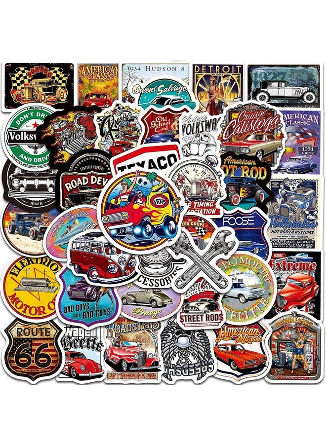 iDream Retro Classic Car Theme Sticker Set (50 Pieces) - Vintage Car Designs, Size 3 to 8 cm, Ideal for Scrapbooking, Laptops, Phones and DIY Projects - Image 1