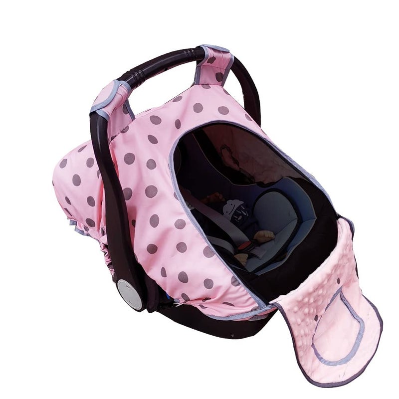 Carseat Cover Girls Baby car seat Covers for Infant car seat Baby Carrier Cover Canopy Window in Door Zipper Open 2 Layers Pink dots