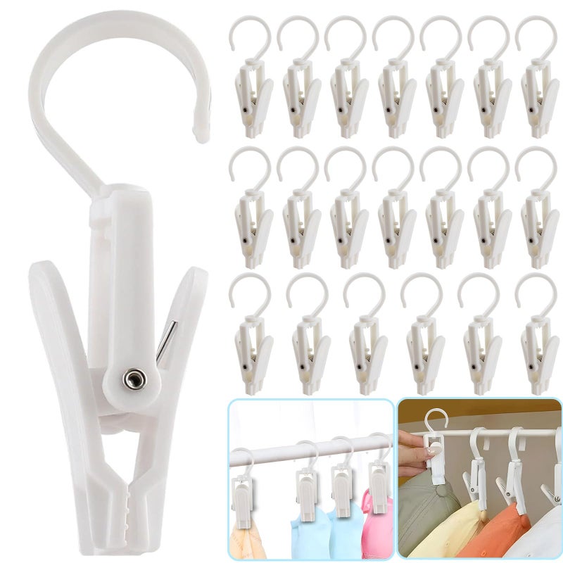 Vinbee 20 PCS Laundry Hooks with Clips Super Strong Plastic Home Travel Swivel Hanging Hanger Closet Organizer Clamps Socks Boot Bras Towels for Bathroom Wardrobe Kitchen Office  43 Inches White - Image 1