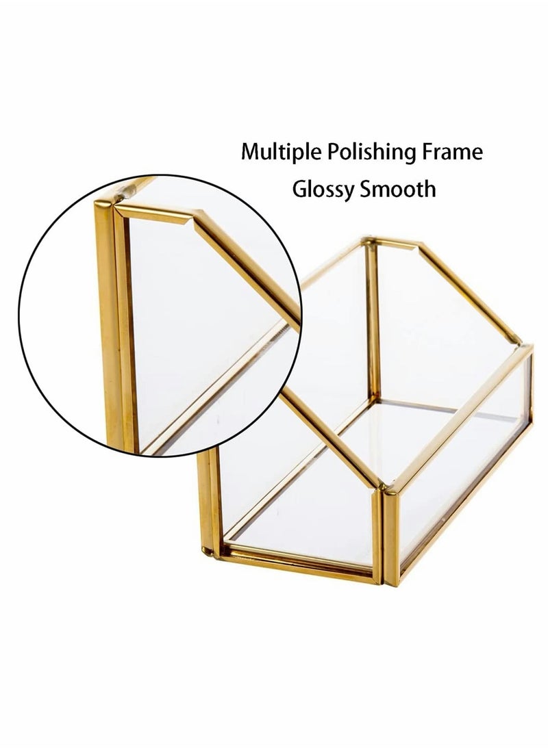 Excefore Glass Business Card Holder, Stand Gold Office Name Card Display Business Card Organizer Storage, Gold Metal Business Card Container Box for Office Desktop Countertop, Fits 80-100 Business Cards (Gold)  - Image 3