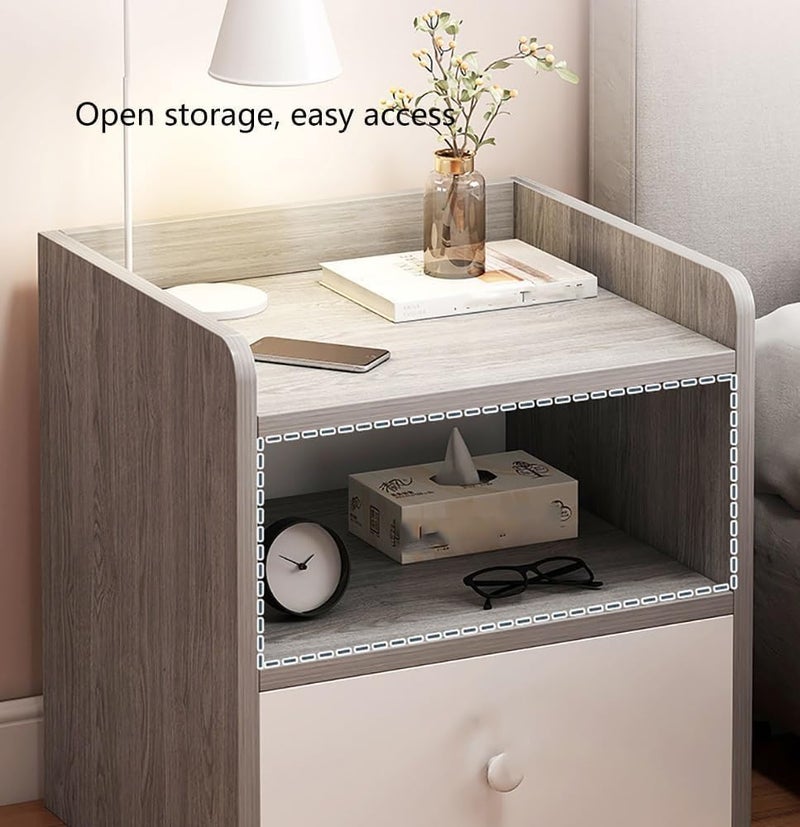 NIUB Bedside Table, Small End Table, Nightstands with Drawer Dresser Open Storage Shelf Living Room, Night Stand and Dressers Sets End Table for Bedroom Nightstands - Image 5