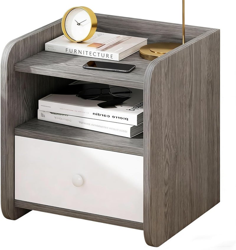 NIUB Bedside Table, Small End Table, Nightstands with Drawer Dresser Open Storage Shelf Living Room, Night Stand and Dressers Sets End Table for Bedroom Nightstands - Image 1