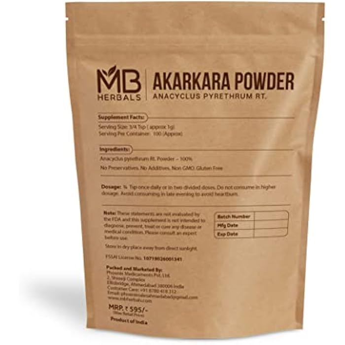 MB Herbals مسحوق جذر أناسيكلوس بايريثروم النقي 3.5 أونصة / 100 جرام | أكاركارا | أكار كارا | بيلتوري | مسحوق جذر لونغوورت | مسحوق جذر البابونج الإسباني - Image 2