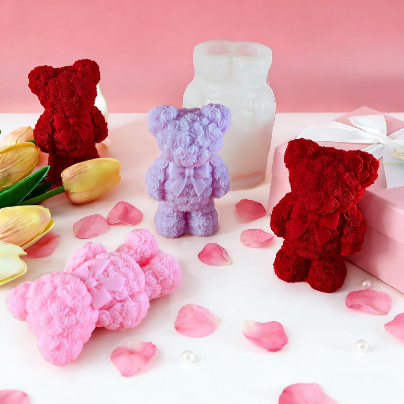 ZQYSING Standing Rose Bear Silicone Molds, Rose Teddy Bear Molds for Candles Making Handmade Soap Epoxy Resin Casting Home Decor Valentine/Mothers Day/Wedding/Anniversary/Birthday Gifts - Image 4