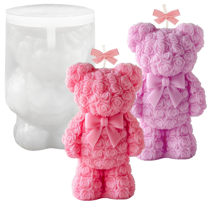 ZQYSING Standing Rose Bear Silicone Molds, Rose Teddy Bear Molds for Candles Making Handmade Soap Epoxy Resin Casting Home Decor Valentine/Mothers Day/Wedding/Anniversary/Birthday Gifts - Image 1
