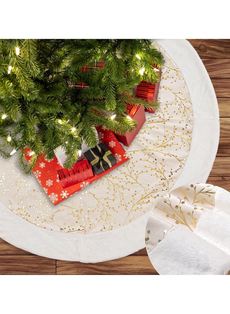 AUTOYSUR Christmas Tree Skirt,diameter 48in/122cm English Alphabet Christmas Tree Bottom Apron for Christmas Tree Holiday Home Party Indoor Decorations,for Christmas Tree Decoration - Image 1