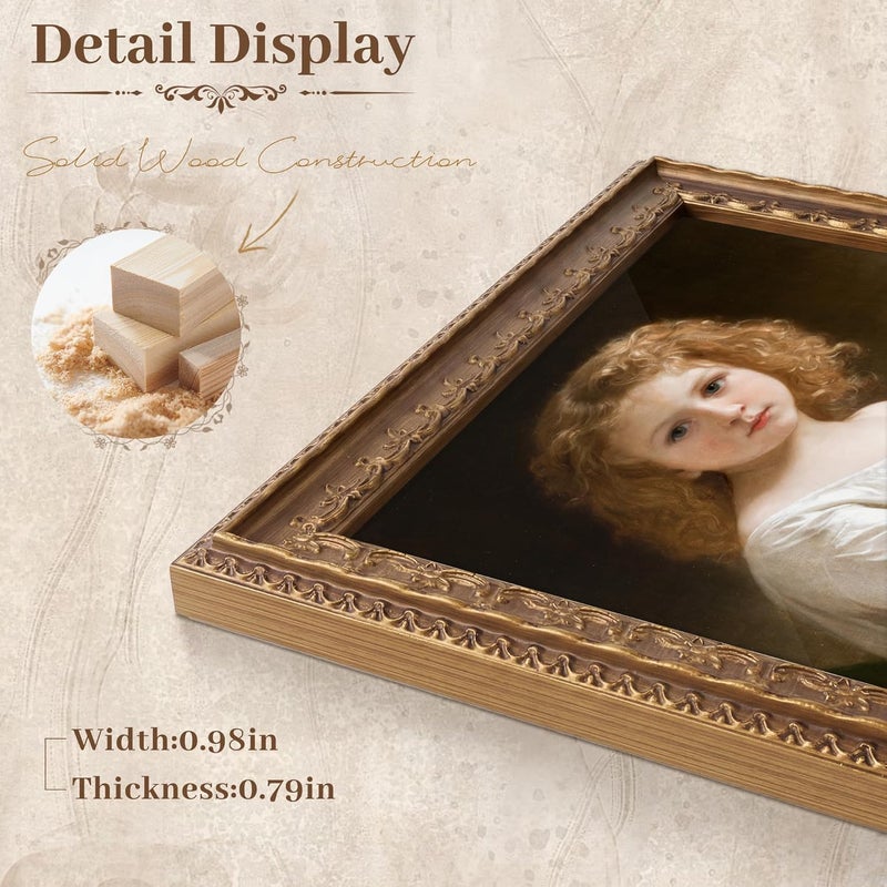 PEALSN 11x14 Picture Frame, Solid Wood Picture Frame with Real Glass, Fits 8x10 Photo with Mat or 11x14 Without Mat, Vintage Gold Frame for Wall & Tabletop Display, Home & Gallery Decor - Image 3