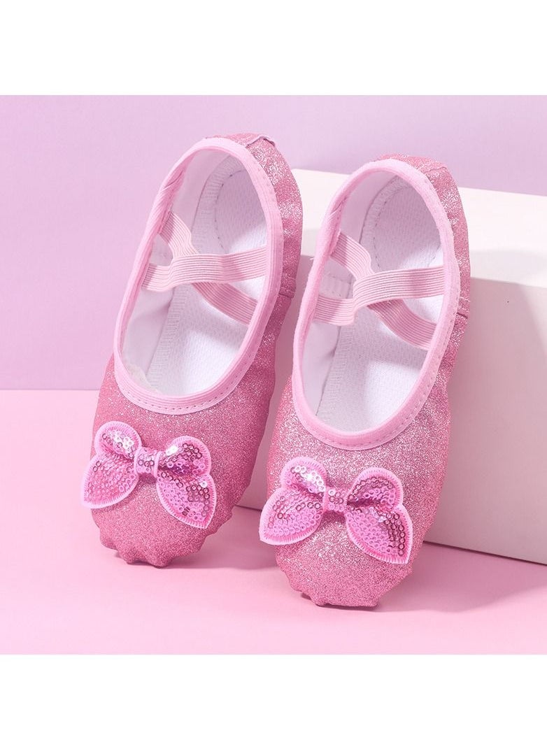 Loquat - Girls Shoes Soft Bottom Practice Ballet with Lace Bow Shoes  Shiny Big Butterfly - Image 1