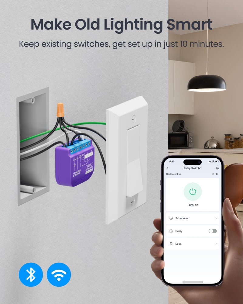 Switchbot Smart Relay Switch 1 Smart Relay Module With Built-In Hub  Wi-Fi&Bluetooth Switch Compatible With Alexa/Apple Homekit/Google Home/Matter Hub Required  2.4Ghz  Home Automation - Image 3