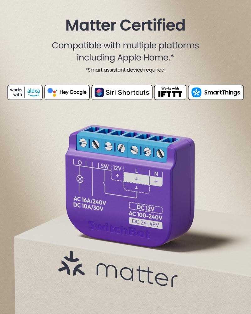 Switchbot Smart Relay Switch 1 Smart Relay Module With Built-In Hub  Wi-Fi&Bluetooth Switch Compatible With Alexa/Apple Homekit/Google Home/Matter Hub Required  2.4Ghz  Home Automation - Image 4