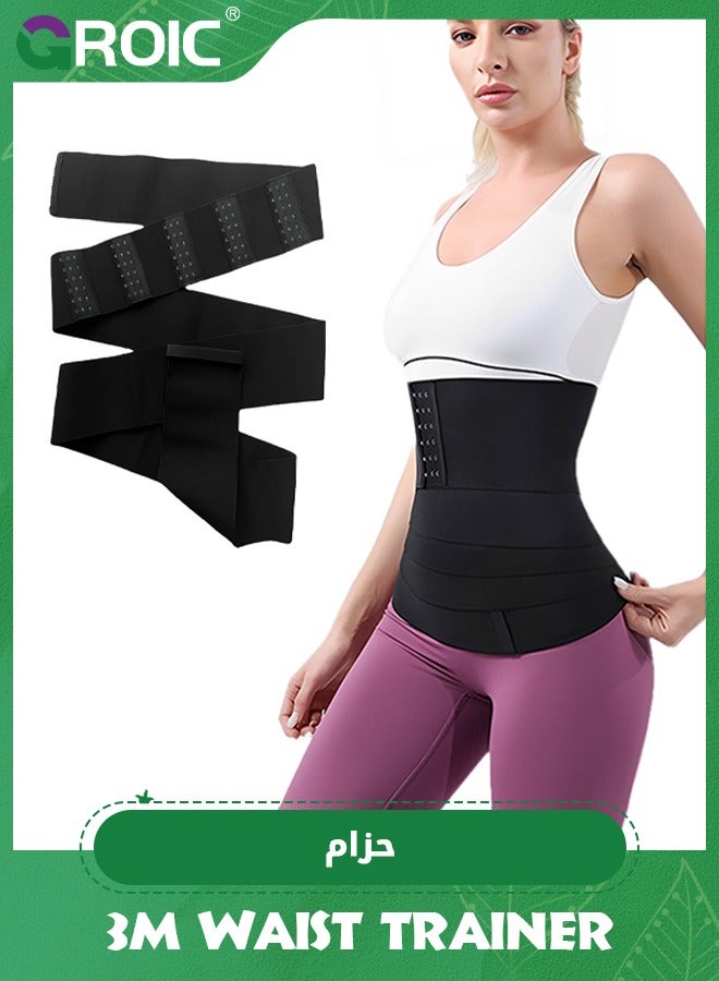 GROIC 3M Waist Trainer for Women,Bandage Wrap Sauna Belt Compression Tummy Control Belt,Workout Waist Trimmer for Gym Sport,Plus Size Bandage(Black) - Image 1
