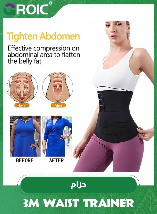 GROIC 3M Waist Trainer for Women,Bandage Wrap Sauna Belt Compression Tummy Control Belt,Workout Waist Trimmer for Gym Sport,Plus Size Bandage(Black) - Image 3