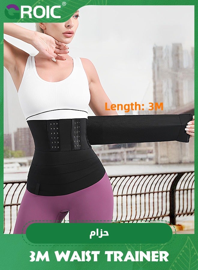 GROIC 3M Waist Trainer for Women,Bandage Wrap Sauna Belt Compression Tummy Control Belt,Workout Waist Trimmer for Gym Sport,Plus Size Bandage(Black) - Image 5