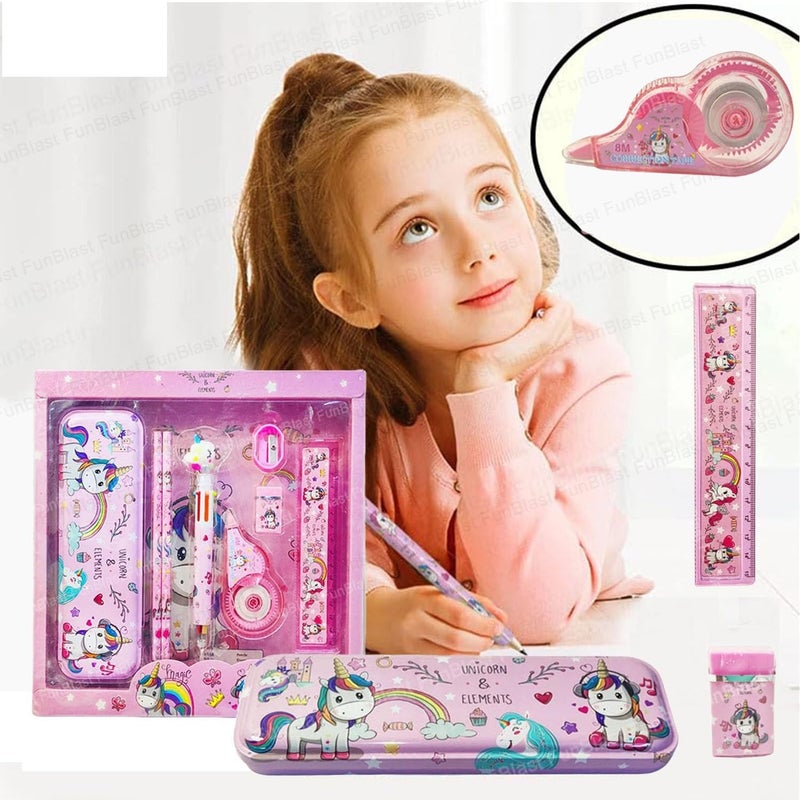 FunBlast مجموعة قرطاسية يونيكورن من فن بلاست للأطفال - مجموعة قرطاسية كاواي | صندوق قرطاسية مع 10 أقلام يونيكورن ملونة | أقلام كاواي | صندوق أقلام يونيكورن | ممحاة | مبراة وشريط تصحيح | هدية للأطفال | متعددة الألوان - Image 3