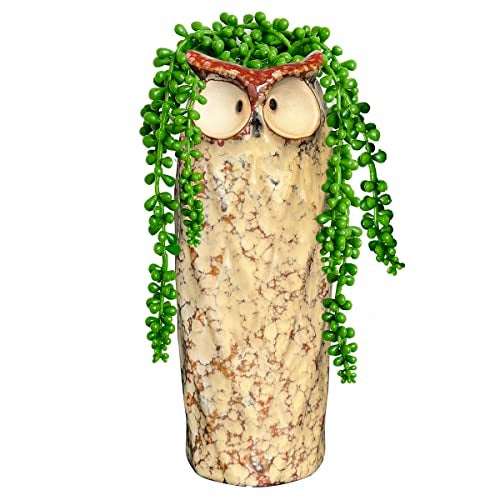 GeLive 9 Inch Owl Ceramic Vase, Farmhouse Flower Vase, Retro Owl Planter, String Pearl Succulent Pot for Bud Cutting Hydroponic Plant, Indoor Outdoor Home Decor, Cute Owl Fun Animal Cartoon Gift - Image 1