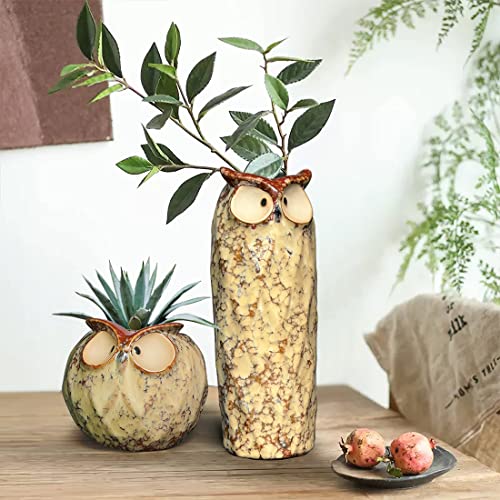 GeLive 9 Inch Owl Ceramic Vase, Farmhouse Flower Vase, Retro Owl Planter, String Pearl Succulent Pot for Bud Cutting Hydroponic Plant, Indoor Outdoor Home Decor, Cute Owl Fun Animal Cartoon Gift - Image 3