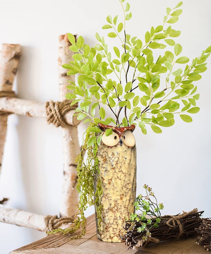 GeLive 9 Inch Owl Ceramic Vase, Farmhouse Flower Vase, Retro Owl Planter, String Pearl Succulent Pot for Bud Cutting Hydroponic Plant, Indoor Outdoor Home Decor, Cute Owl Fun Animal Cartoon Gift - Image 2