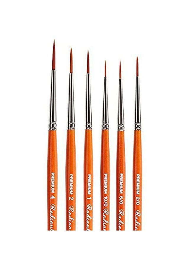 KINGART B-013 Premium 6 pc. Radiant 6350 Series Liner Artist Brush Set, Golden Synthetic Hair for Acrylic, Oil, Watercolor Painting, Short Handle, 6 Sizes: 10/0, 6/0, 2/0, 1, 2, 4 - Image 3