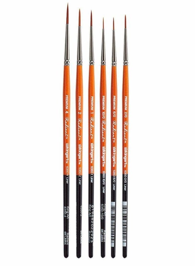 KINGART B-013 Premium 6 pc. Radiant 6350 Series Liner Artist Brush Set, Golden Synthetic Hair for Acrylic, Oil, Watercolor Painting, Short Handle, 6 Sizes: 10/0, 6/0, 2/0, 1, 2, 4 - Image 1