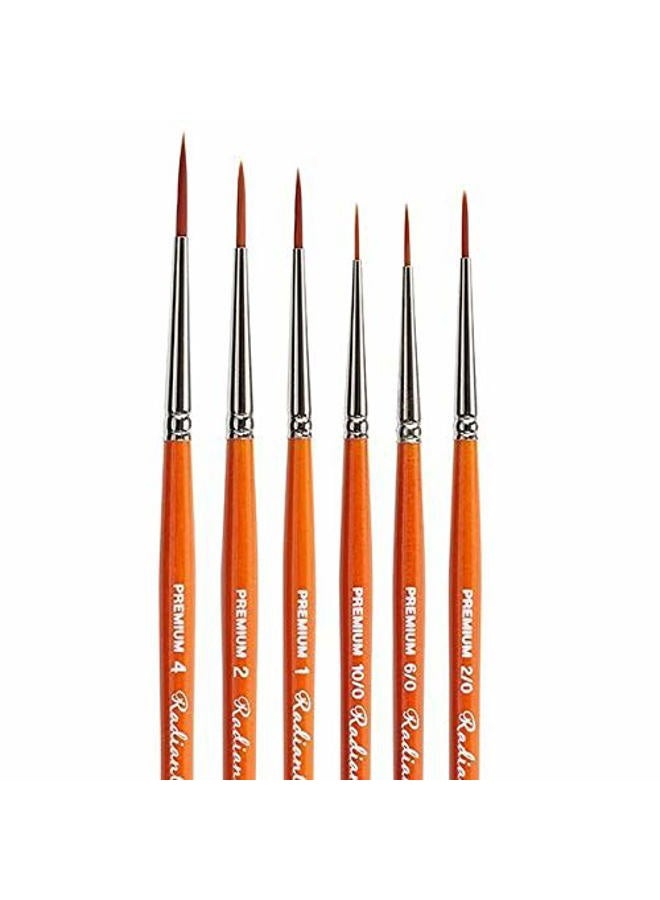 KINGART B-013 Premium 6 pc. Radiant 6350 Series Liner Artist Brush Set, Golden Synthetic Hair for Acrylic, Oil, Watercolor Painting, Short Handle, 6 Sizes: 10/0, 6/0, 2/0, 1, 2, 4 - Image 2