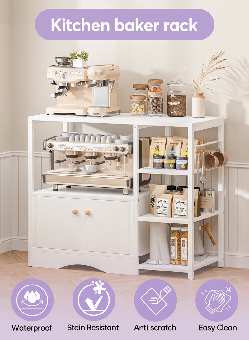 Lafulaifu محطة بار القهوة مع خطاف 5-S، خزانة قهوة مطبخ بثلاث طبقات، خزائن بوفيه مع تخزين، رف خباز للمطبخ، غرفة المعيشة باللون الأبيض - Image 5