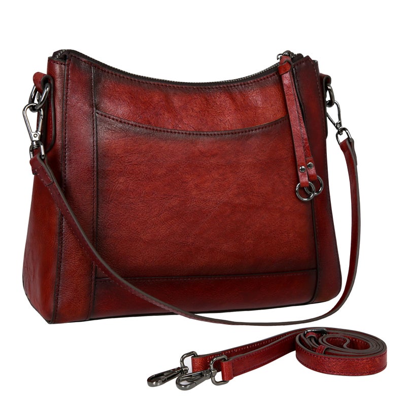 Iswee Wine Leather Crossbody Purse for Women Hobo Leather Shoulder Purse Genuine Satchel Purses and Handbags Medium(Wine) - Image 1