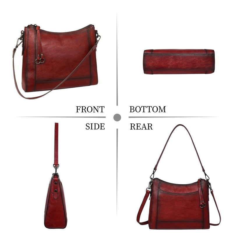 Iswee Wine Leather Crossbody Purse for Women Hobo Leather Shoulder Purse Genuine Satchel Purses and Handbags Medium(Wine) - Image 4