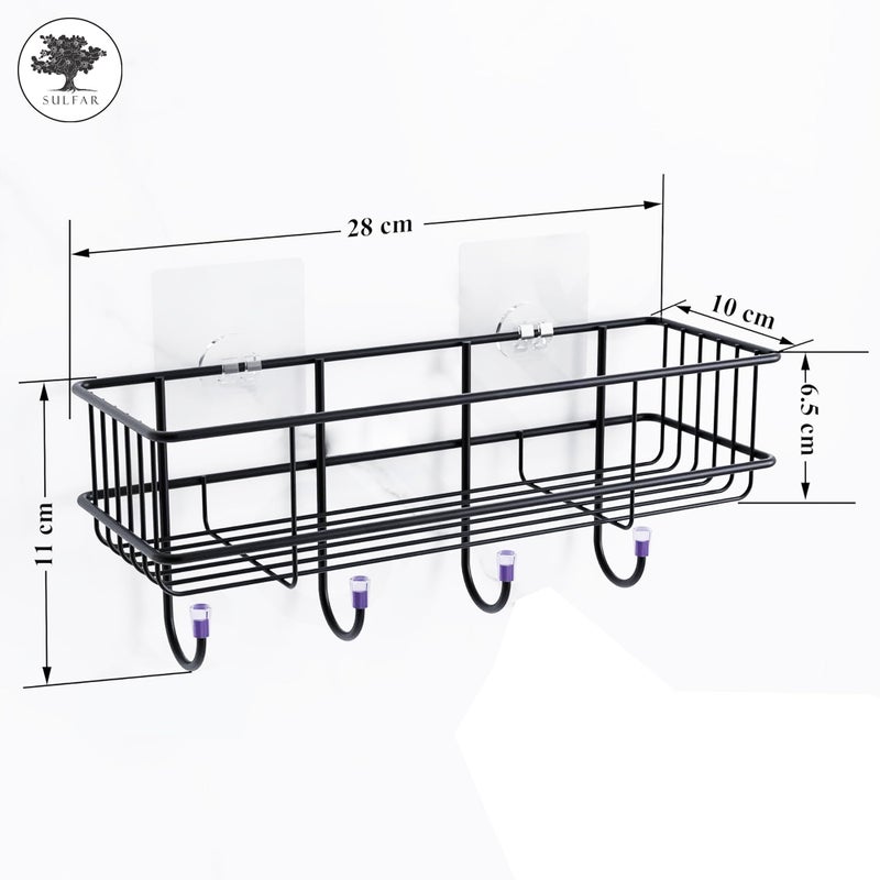 Sulfar Self Adhesive Bathroom Shelf for Wall/Shelf Organizer/Kitchen Shelf with Magic Stickers - Pack of 1 (Black, Powder Coated) - Image 3