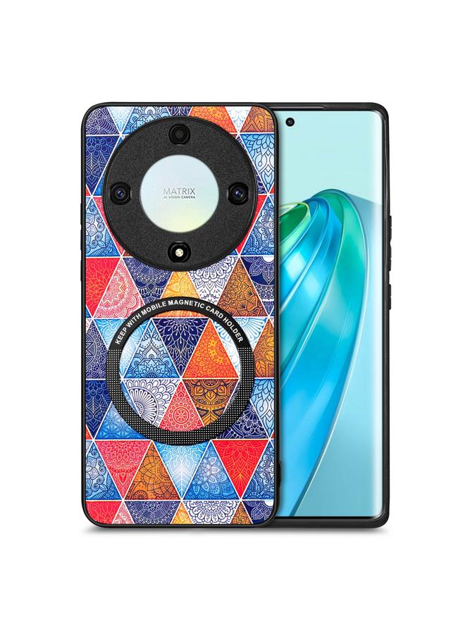 جرين تايجر جراب هاتف Honor X9A برسومات ملونة من الجلد مع غطاء خلفي مغناطيسي - Image 1