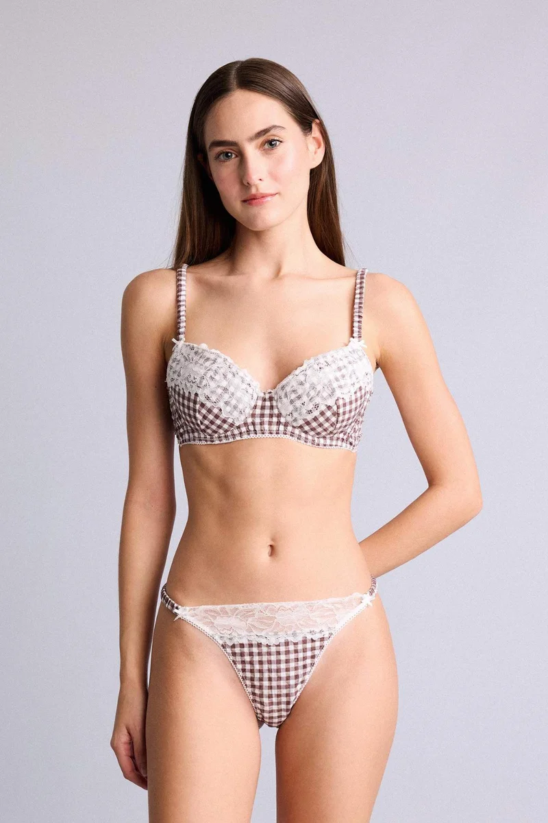 ديفاكتو Padded Cotton with Underwire and Lace Detail Bra