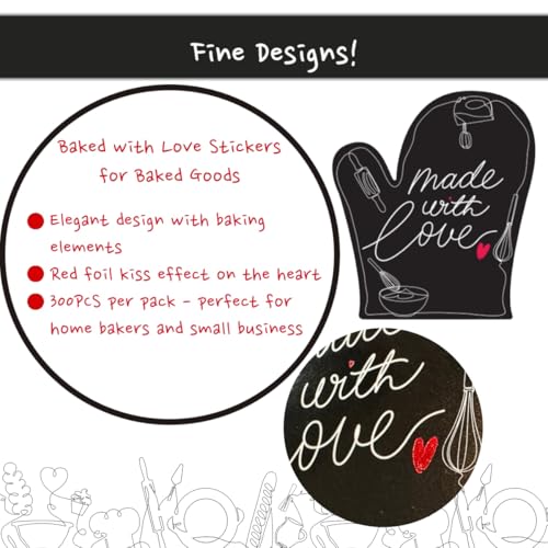 Joyful Artistry 300PCS Made with Love Stickers – 2"x1.75" Baking Labels for Baked Goods Packaging, Baked with Love Badges for Homemade Bakery. Use on Jars, Bags, Boxes - Image 4