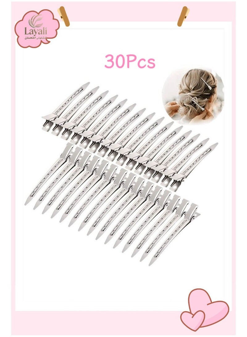 Layali 30Pcs Duck Bill Clips, Metal Pin Curl Clip, 3.5Inch Rustproof Metal Alligator Curl Clips with Holes for Hair Styling, Salon, Bows DIY(Silver) - Image 1
