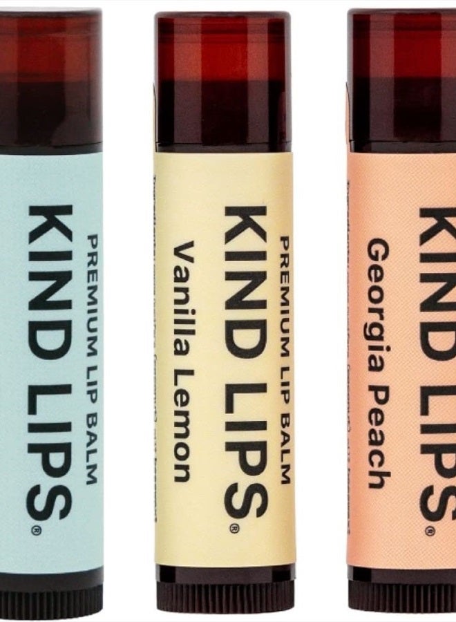 Kind Lips بلسم الشفاه، مرطب شفاه مهدئ مغذي للشفاه الجافة المتشققة، مصنوع في الولايات المتحدة بمكونات عضوية طبيعية 100% معتمدة من وزارة الزراعة الأمريكية، مجموعة متنوعة من النكهات، عبوة من 3 - Image 1