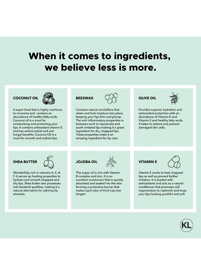 Kind Lips بلسم الشفاه، مرطب شفاه مهدئ مغذي للشفاه الجافة المتشققة، مصنوع في الولايات المتحدة بمكونات عضوية طبيعية 100% معتمدة من وزارة الزراعة الأمريكية، مجموعة متنوعة من النكهات، عبوة من 3 - Image 4