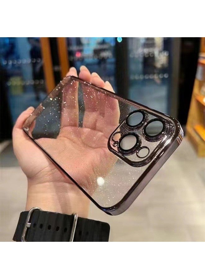Simple Solid Color Glitter Gradient IPhone15/16ProMax Hard Shell Apple 14 Phone Case For IP13/12-Colour:Magnetic Graphite Black-glitter Pc Tpy-Applicable Model:Apple 15promax
