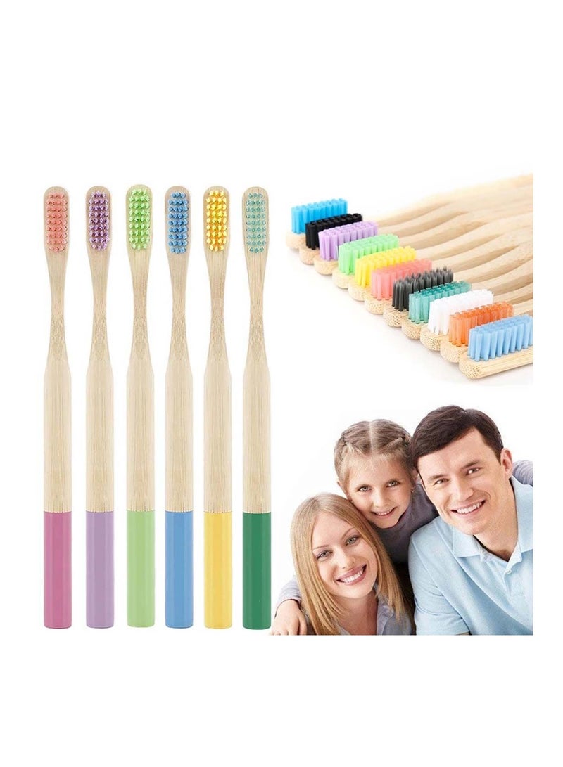 NIBEMINENT Bamboo Toothbrushes Soft Bristles Eco-Friendly Natura Toothbrush Set Biodegradable Compostable Organic Charcoal Wooden toothbrushes 6 Pcs - Image 1