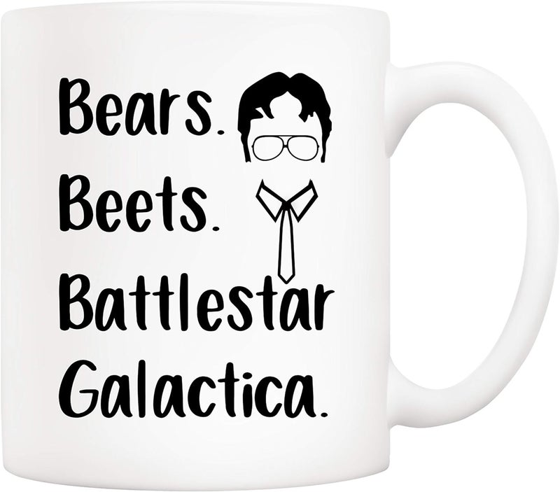 RYN PRINTED DESIGN The Office TV Show Funny Coffee Mug for Dwight Schrute Fans, Bears Beets Battlestar Galactica Office Cup, 11 Oz - Image 1