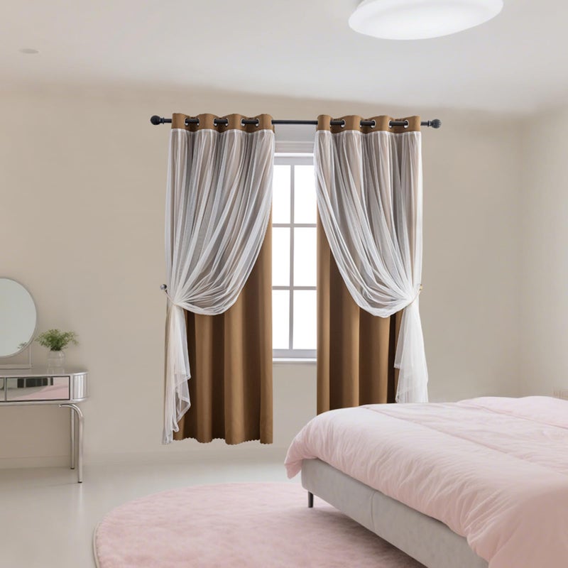 Anytime Home Curtains Blackout and Sheer Layered Solid Window Curtain Panel Pair with Grommet Top, 52Wx63L,Coffee - Image 5
