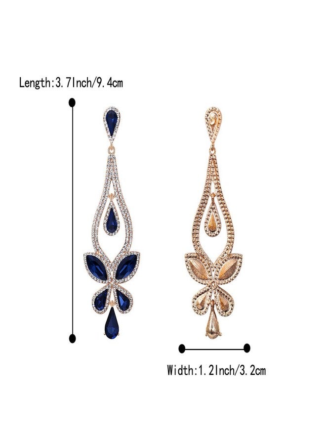 BriLove Women's Wedding Bridal Crystal Teardrop Butterfly-Shape Pierced Dangle Earrings Navy Blue Gold-Tone - Image 5