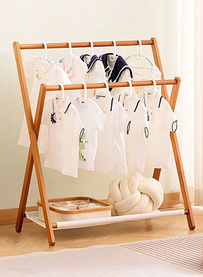 HOOPZOZA Foldable Clothes Rack with Double Rods 80cm Garment Rack Coat Rack Bamboo Clothes Hanger Organizer Clothes Garment Rack with Bottom Storage Shelf for Home Bedroom - Image 2