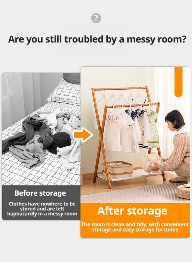 HOOPZOZA Foldable Clothes Rack with Double Rods 80cm Garment Rack Coat Rack Bamboo Clothes Hanger Organizer Clothes Garment Rack with Bottom Storage Shelf for Home Bedroom - Image 3
