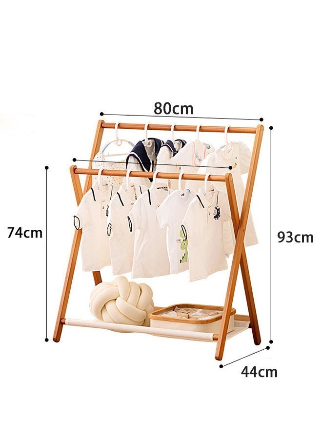 HOOPZOZA Foldable Clothes Rack with Double Rods 80cm Garment Rack Coat Rack Bamboo Clothes Hanger Organizer Clothes Garment Rack with Bottom Storage Shelf for Home Bedroom - Image 5