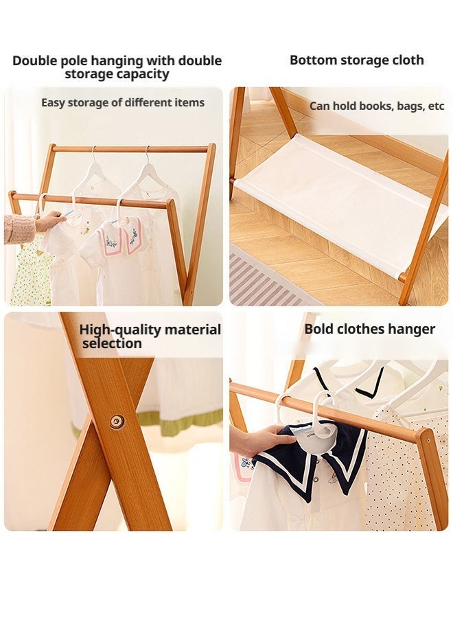 HOOPZOZA Foldable Clothes Rack with Double Rods 80cm Garment Rack Coat Rack Bamboo Clothes Hanger Organizer Clothes Garment Rack with Bottom Storage Shelf for Home Bedroom - Image 4