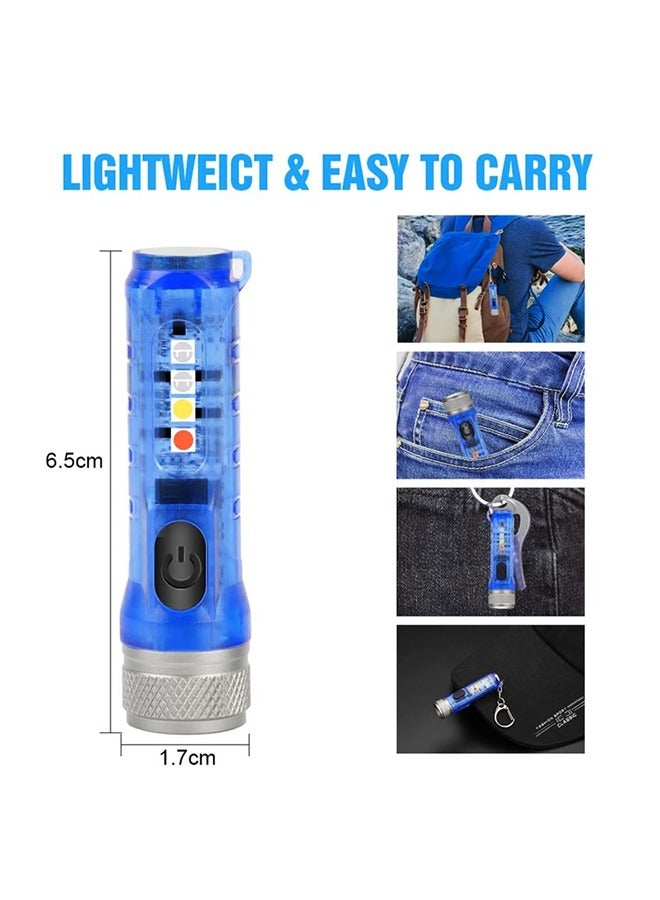 Mini LED Flashlights Keychain Flashlights EDC Portable Pocket Bright Flashlight High lumens USB Rechargeable Mini Keychain Flashlight for Daily Using Backpacking Camping and Hiking Blue  - Image 3
