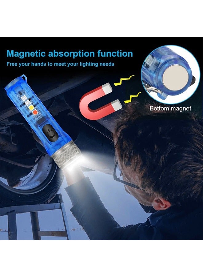 Mini LED Flashlights Keychain Flashlights EDC Portable Pocket Bright Flashlight High lumens USB Rechargeable Mini Keychain Flashlight for Daily Using Backpacking Camping and Hiking Blue  - Image 4