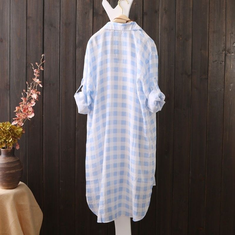 7-color 6-size mid-length sun protection clothing womens summer Korean-style loose beach shirt versatile cardigan thin coat fashion 199 light blue
